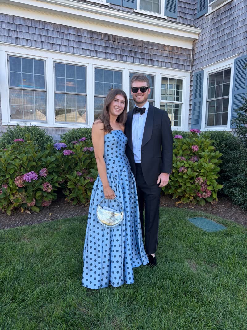Chad and Anna dressed up for a wedding